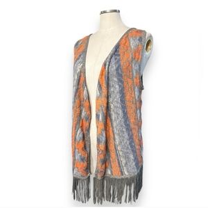 INC INTERNATIONAL CONCEPTS Modern Chic Patterned Vest Fringe Hem- Bitter Orange
